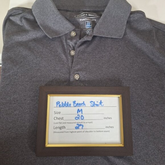 Pebble Beach Collared Polo Shirt Performace Mens Medium Golf Gray Short Sleeve - Picture 5 of 7